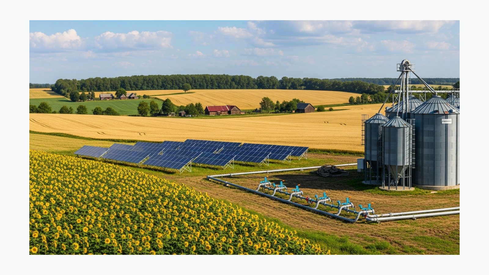СЕС для ферми: насоси, холодильники, елеватор і власне споживання - фотореалістична ілюстрація SolarProm