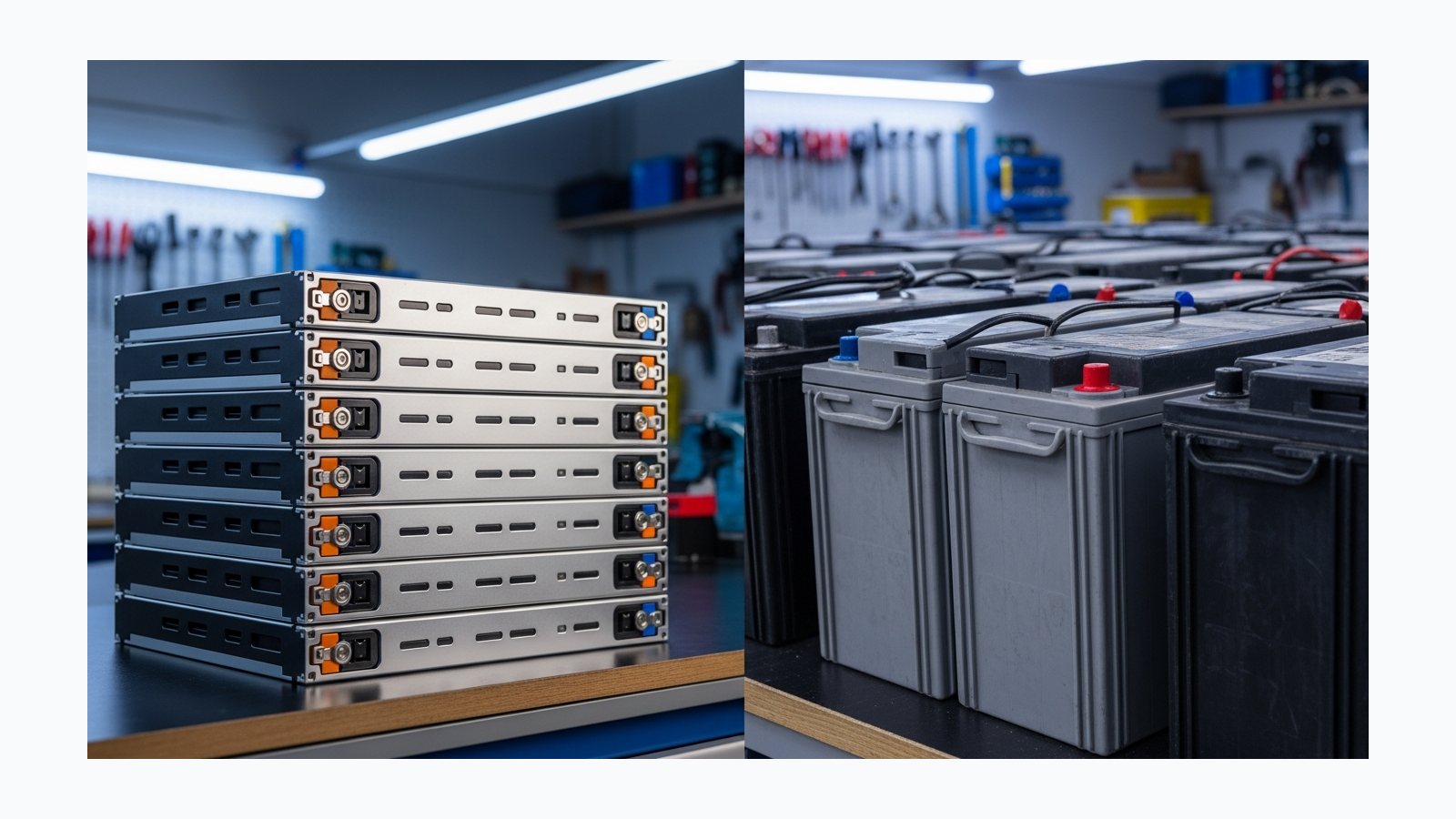 LiFePO4 vs AGM: реальна вартість кВт*год циклу - фотореалістична ілюстрація SolarProm