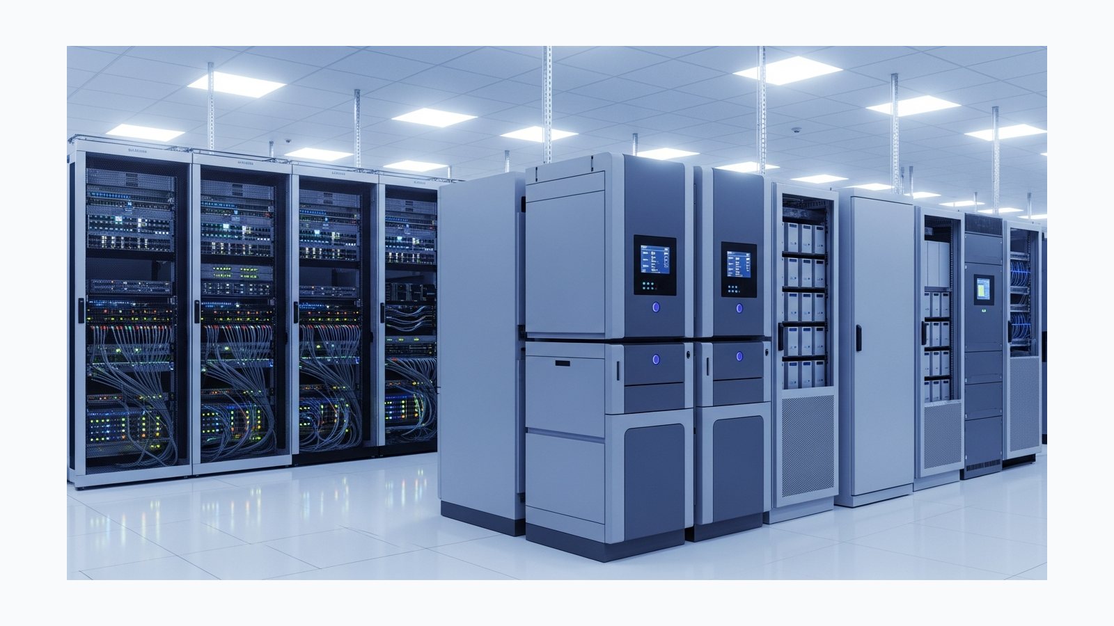 Online UPS для серверної: коли інвертор не замінює ДБЖ - фотореалістична ілюстрація SolarProm