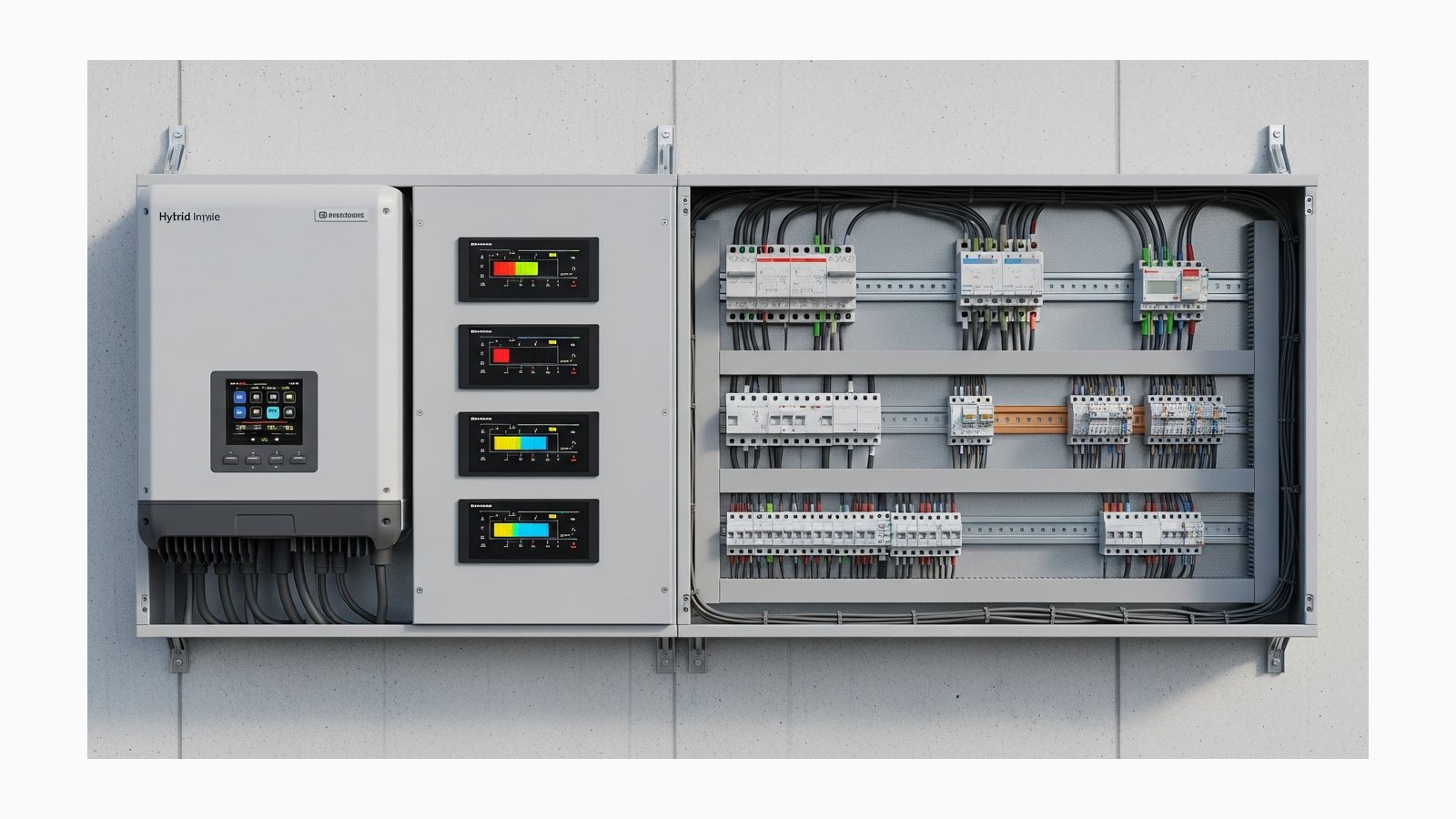 Асиметрія фаз у гібридному інверторі: чому це важливо - фотореалістична ілюстрація SolarProm