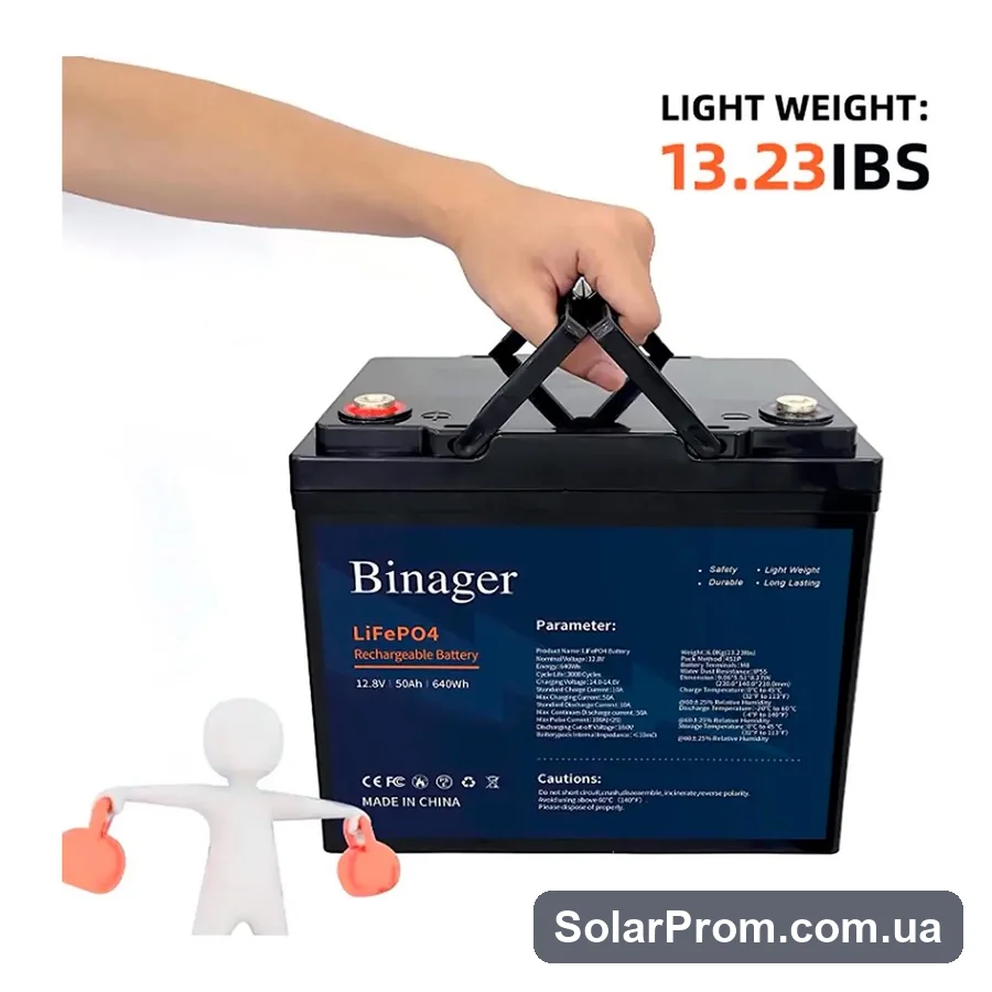 Акумуляторна батарея HS-12,8V50Ah Binager (LiFePO4 12,8V 50Ah 640Wh) - фото 5, SolarProm