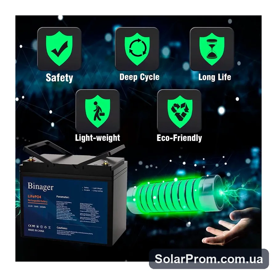 Акумуляторна батарея HS-12,8V50Ah Binager (LiFePO4 12,8V 50Ah 640Wh) - фото 7, SolarProm