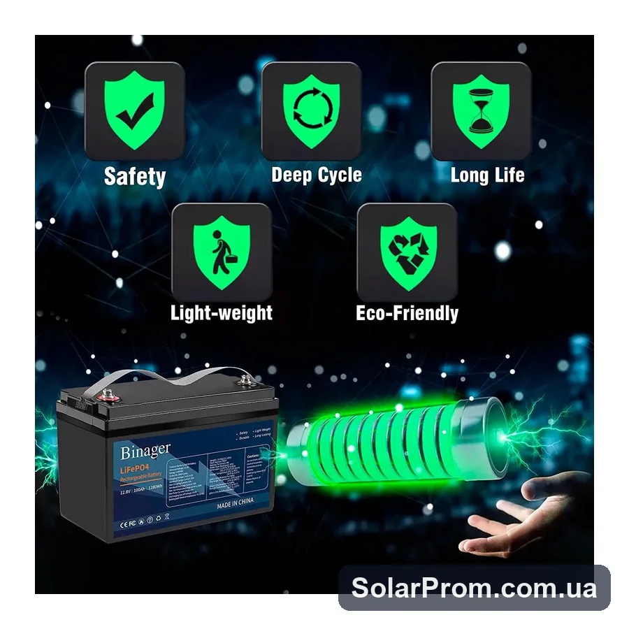 Акумуляторна батарея HS-12,8V100Ah Binager (LiFePO4 12,8V 100Ah 1280Wh) - фото 5, SolarProm