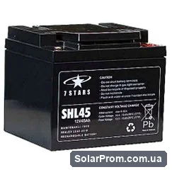 Аккумулятор свинцово-кислотный AGM 7STARS SHL45 (12В/С20=45Ач), 198 x 166 x 171мм, 14,8кг в каталоге SolarProm