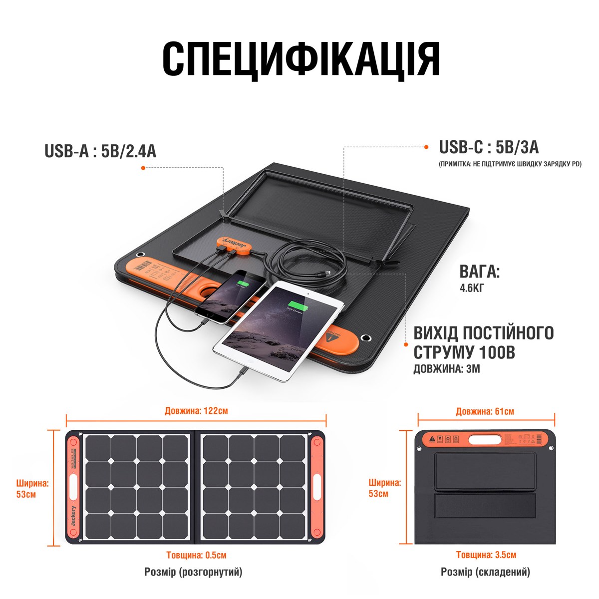 Сонячна панель Jackery SolarSaga 100W (100 Вт, монокристал, складана) - схема роботи, фото 2