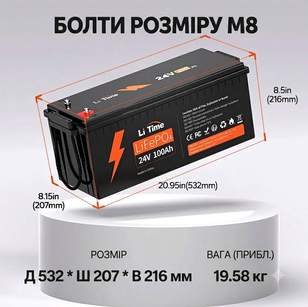 Акумулятор LiTime LiFePO4 24V 100Ah (BMS 100A, 2560 Вт·год) - схема роботи, фото 2