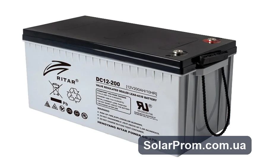Аккумуляторная батарея CARBON RITAR DC12-200C, Black Case, 12V 200.0Ah, 2000-5000 циклов, до 15 лет срок службы (522*219*224) Q1 в каталоге SolarProm