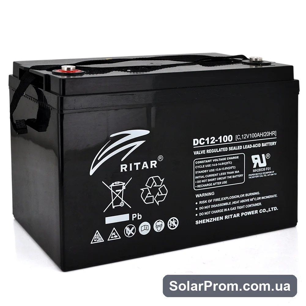 Аккумуляторная батарея CARBON RITAR DC12-100C, Black Case, 12V 100.0Ah, 2000-5000 циклов, до 15 лет срок службы (355*250*260), 29 kg Q1 в каталоге SolarProm