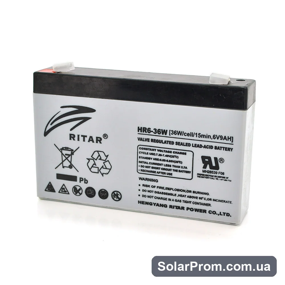 Аккумуляторная батарея AGM RITAR HR6-36W, Gray Case, 6V 9.0Ah ( 151 х 34 х 94 (100 ) 1.35kg Q10 в каталоге SolarProm