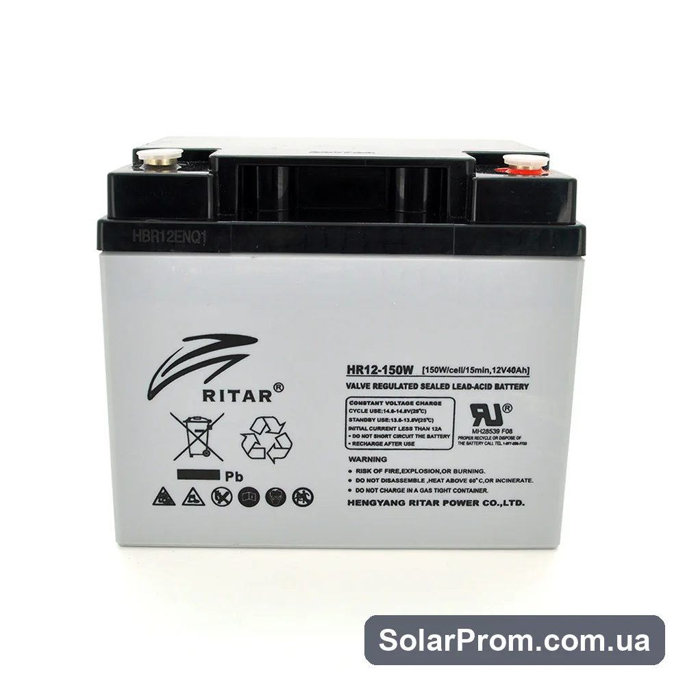 Аккумуляторная батарея AGM RITAR HR12150W, Gray Case, 12V 40.0Ah ( 198 х 166 х 169 (169 ) 12.40kg Q1 / 48 в каталоге SolarProm