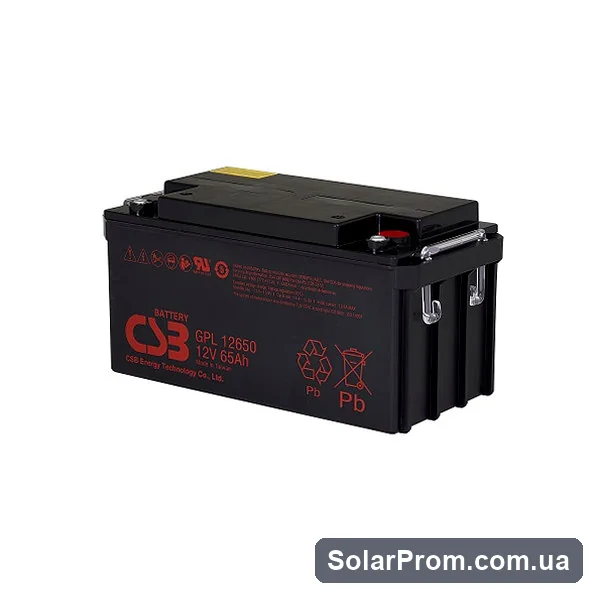 Аккумуляторная батарея CSB GPL12650, 12V 65Ah (350х166х174мм), Q1 в каталоге SolarProm