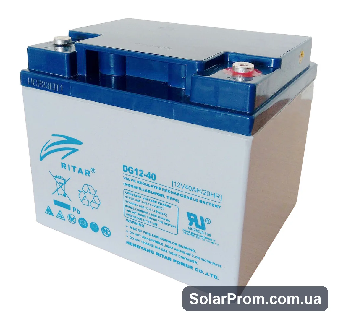 Аккумуляторная батарея GEL RITAR DG12-40, Gray Case, 12V 40.0Ah ( 198 х 166 х 169 (169) ) Q1 / 60 в каталоге SolarProm