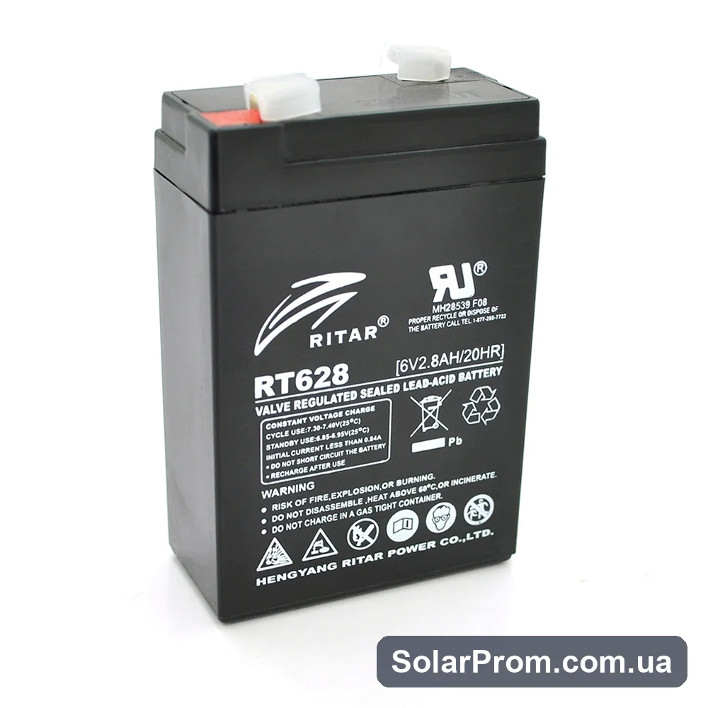 Аккумуляторная батарея AGM RITAR RT628, Black Case, 6V 2.8Ah (66х34х 97 (103)) Q25 в каталоге SolarProm