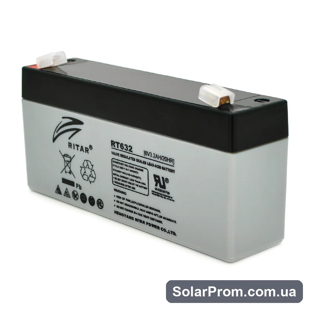 Акумуляторна батарея AGM RITAR RT632, Gray / Black Case, 6V 3.2Ah ( 134х35х60 (66) ) Q10 - фото 2, SolarProm