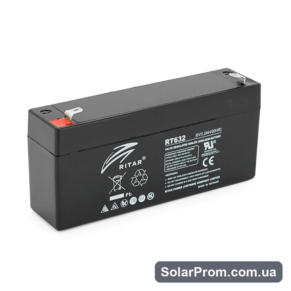 Аккумуляторная батарея AGM RITAR RT632, Gray / Black Case, 6V 3.2Ah ( 134х35х60 (66) ) Q10 в каталоге SolarProm