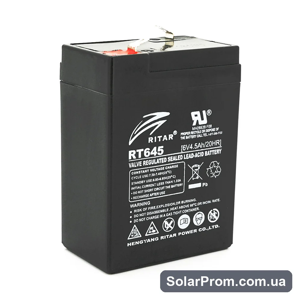 Аккумуляторная батарея AGM RITAR RT645, Black Case, 6V 4.5Ah ( 70х47х99 (105) ) Q20 в каталоге SolarProm