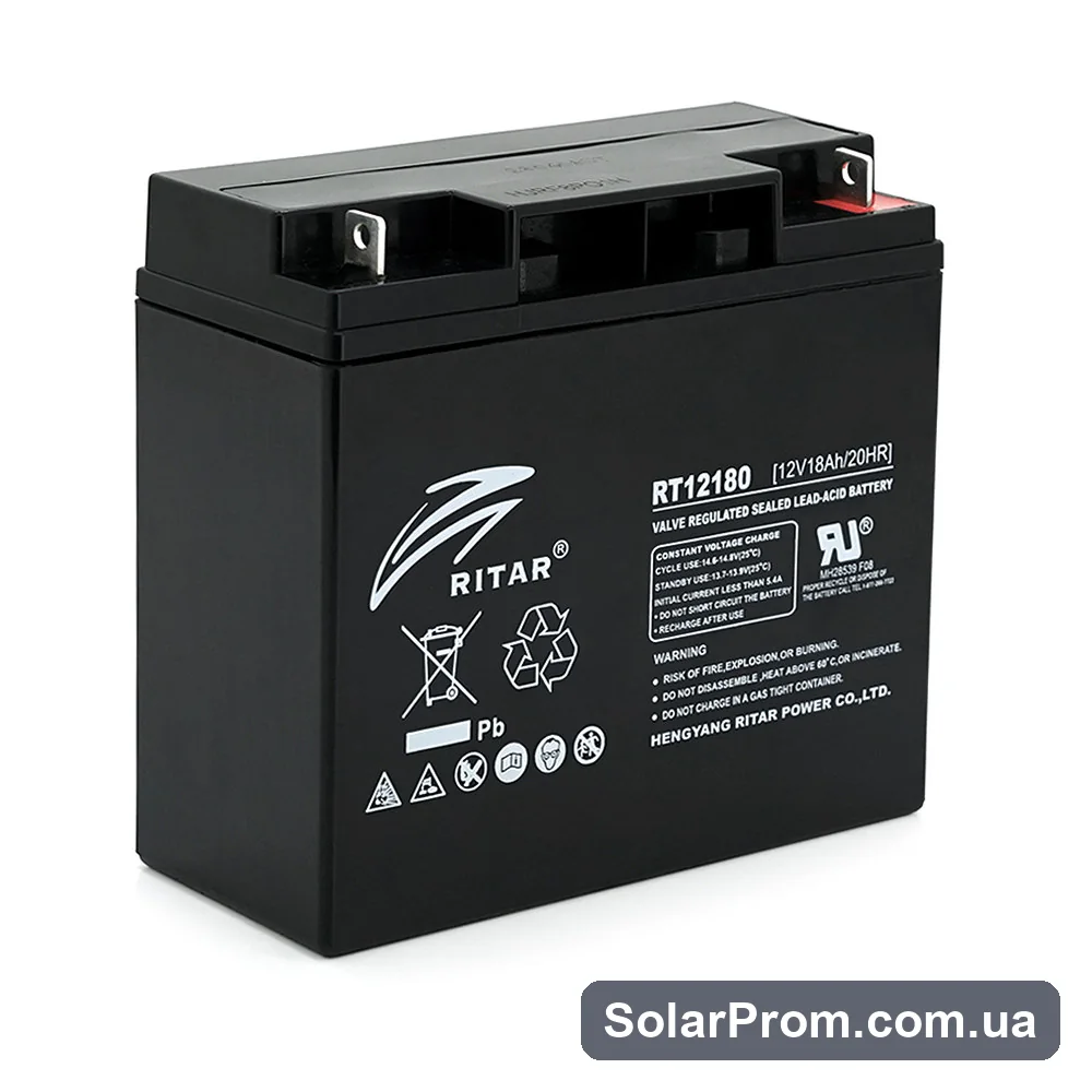 Аккумуляторная батарея AGM RITAR RT12180BL5, Black Case, 12V 18.0Ah (181х77х167) Q2 в каталоге SolarProm