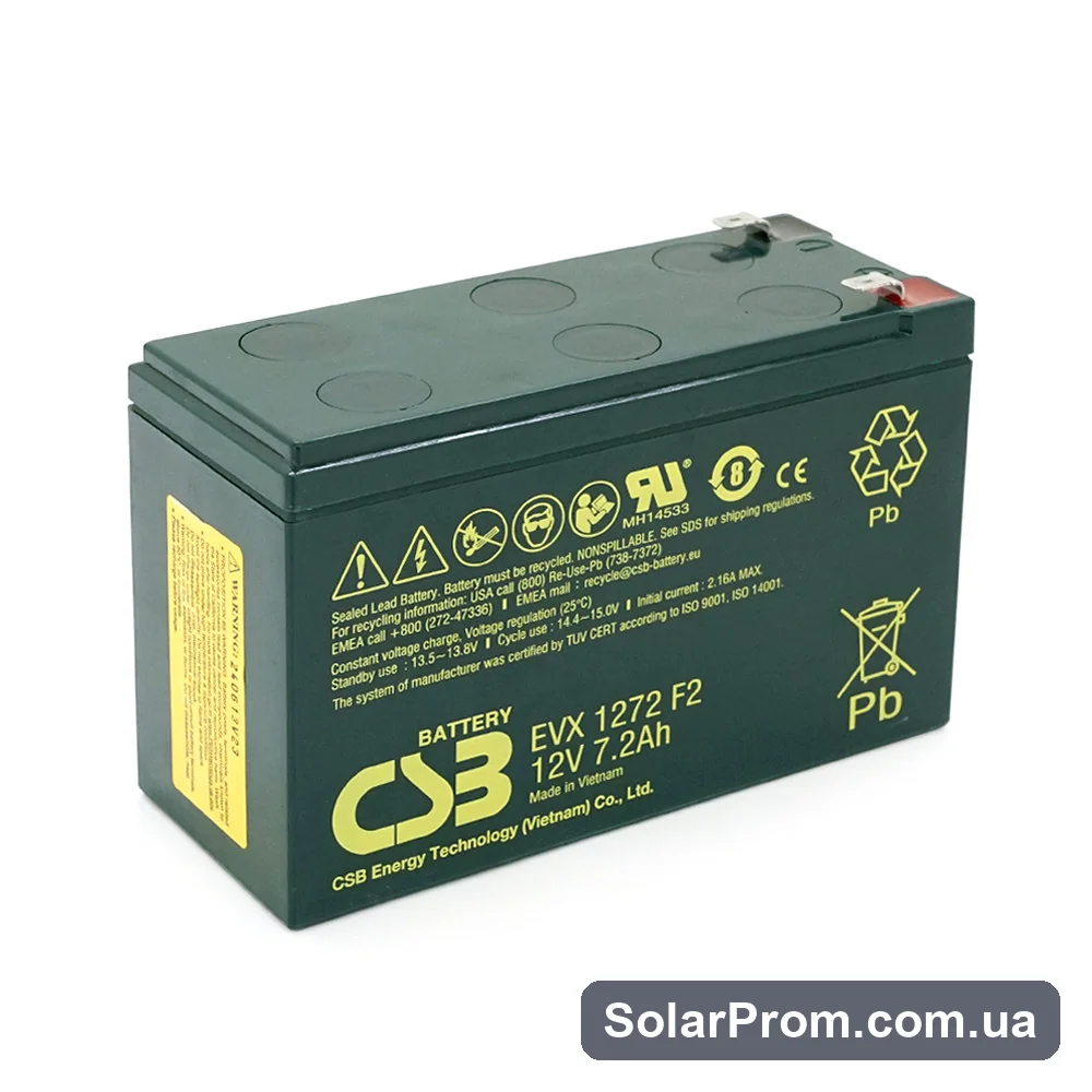 Аккумуляторная батарея CSB EVX1272, 12V 7,2Ah (151х65х100мм) 2,55кг Q10 в каталоге SolarProm
