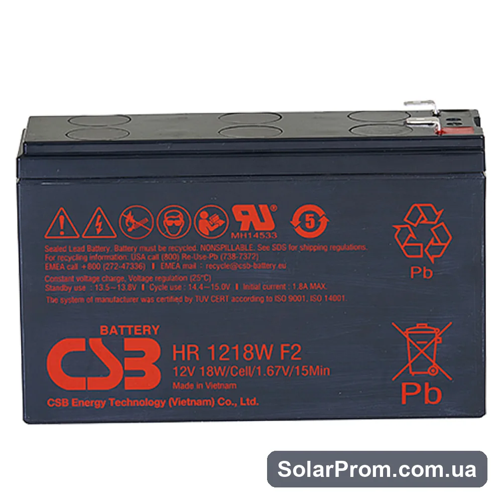 Аккумуляторная батарея CSB HR1218WF2 12V 4,5Ah в каталоге SolarProm