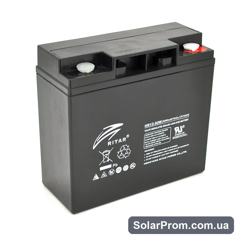 Аккумуляторная батарея AGM RITAR HR1250W, Black Case, 12V 14.0Ah ( 181 х 77 х 167 ) 4.30kg Q4 в каталоге SolarProm