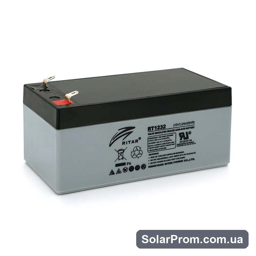 Аккумуляторная батарея AGM RITAR RT1232, Gray / Black Case, 12V 3.2Ah (133 х 67х 59 (63) ) Q10 - фото 2, SolarProm