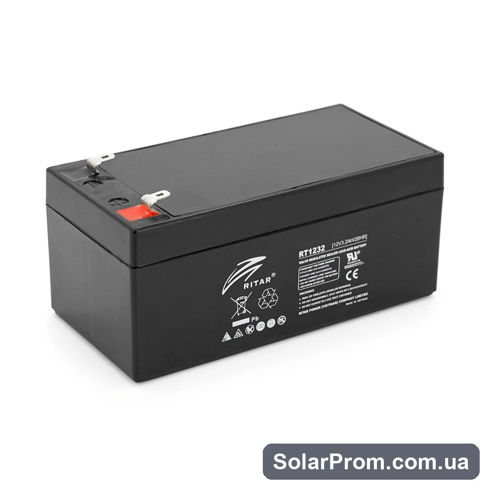 Аккумуляторная батарея AGM RITAR RT1232, Gray / Black Case, 12V 3.2Ah (133 х 67х 59 (63) ) Q10 в каталоге SolarProm