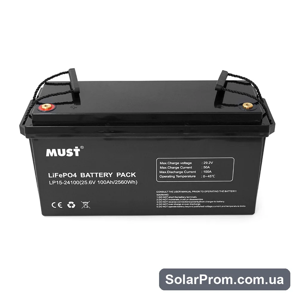 Аккумуляторная батарея Must LiFePO4 LP15-24100 25.6V 100Ah, 2,56kWh, BMS50A@4S, 6000 cycles - фото 2, SolarProm