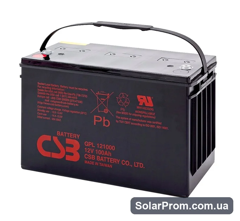 Аккумуляторная батарея CSB GPL121000, 12V 100Ah (343х168х215 (220) Q1 / 20 (ТАЙВАНЬ) в каталоге SolarProm
