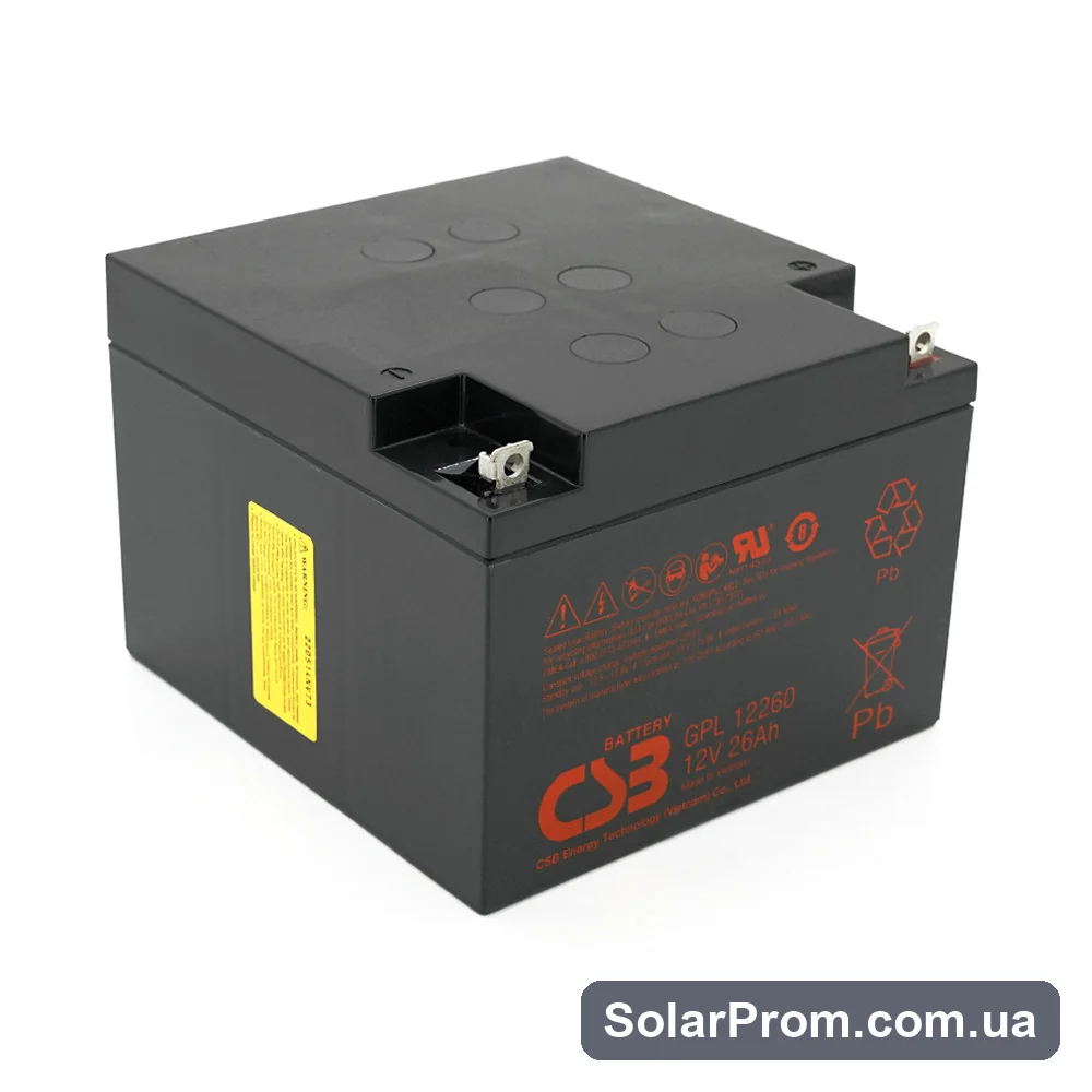 Аккумуляторная батарея CSB GPL12260, 12V 26Ah (166х175х125 мм), Q2 / 72 (ВЬЕТНАМ) в каталоге SolarProm