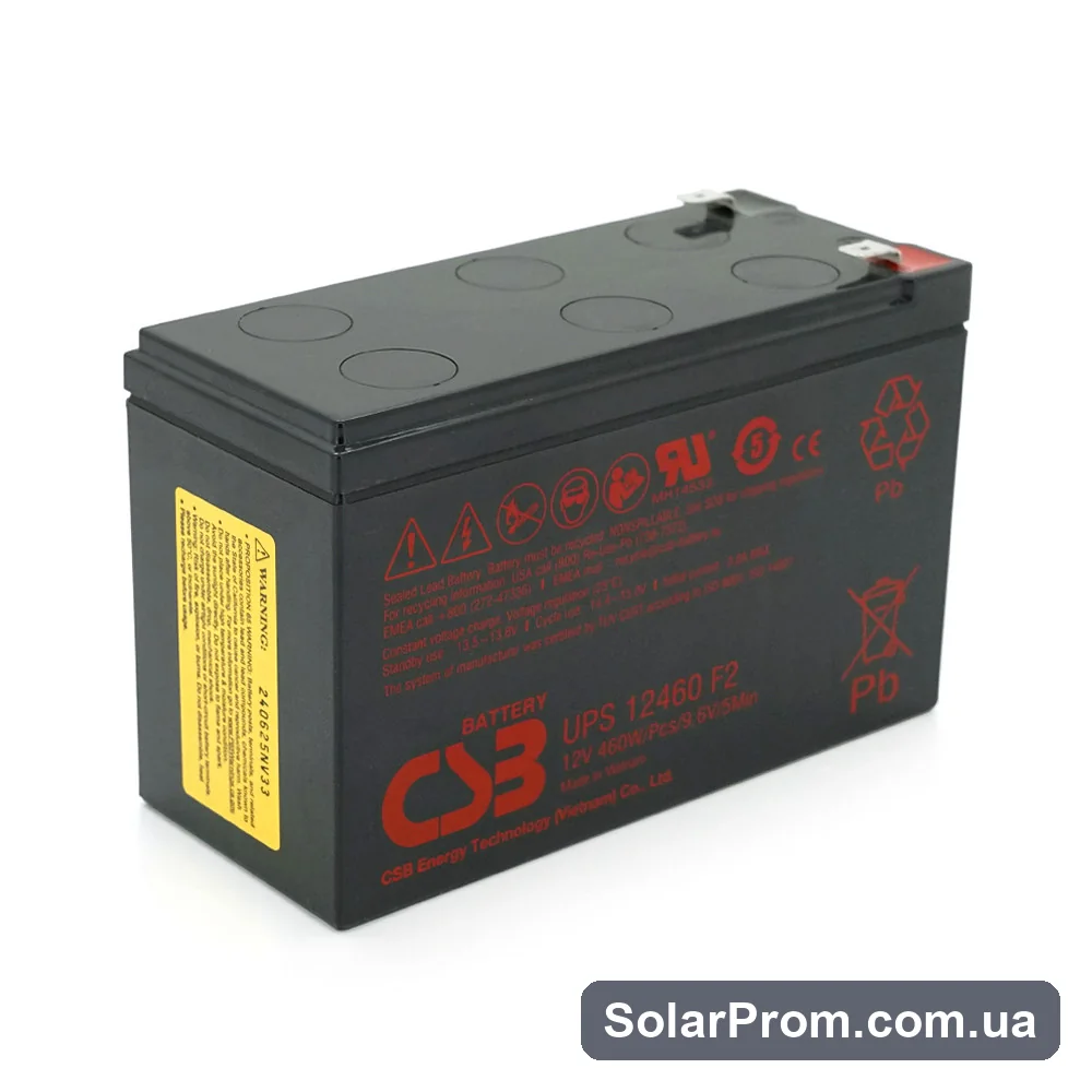 Аккумуляторная батарея CSB UPS12460F2, 12V9Ah (151х65х94мм) Q10 / 420 (ВЬЕТНАМ) в каталоге SolarProm
