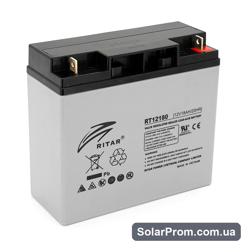 Аккумуляторная батарея AGM RITAR RT12180GL5, Gray Case, 12V 18.0Ah (177х75х167 ) Q4 в каталоге SolarProm