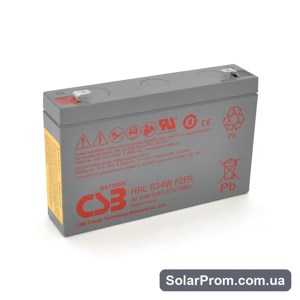 Аккумуляторная батарея CSB HRL634WF2FR, 6V 9Ah (151х34х99мм) Q10 в каталоге SolarProm