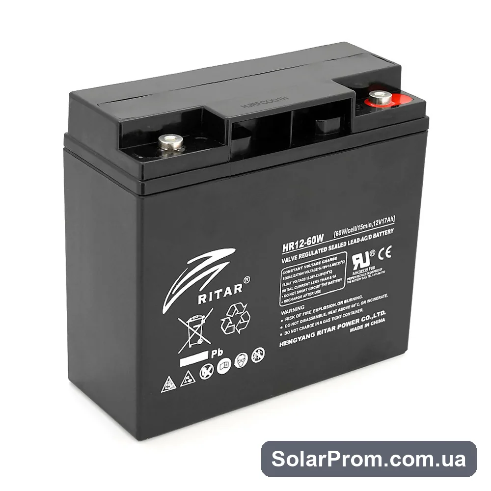 Аккумуляторная батарея AGM RITAR HR12-60W, Black Case, 12V 17.0Ah ( 181 х 77 х 167 (167 ) 4.80 kg Q4 в каталоге SolarProm