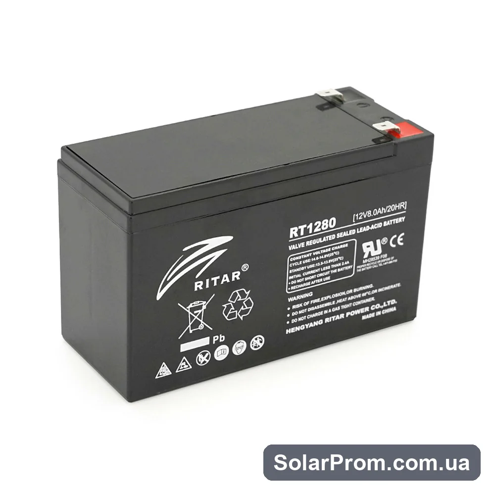 Аккумуляторная батарея AGM RITAR RT1280, Black Case, 12V 8.0Ah ( 151 х 65 х 94 (100) ) Q10 в каталоге SolarProm
