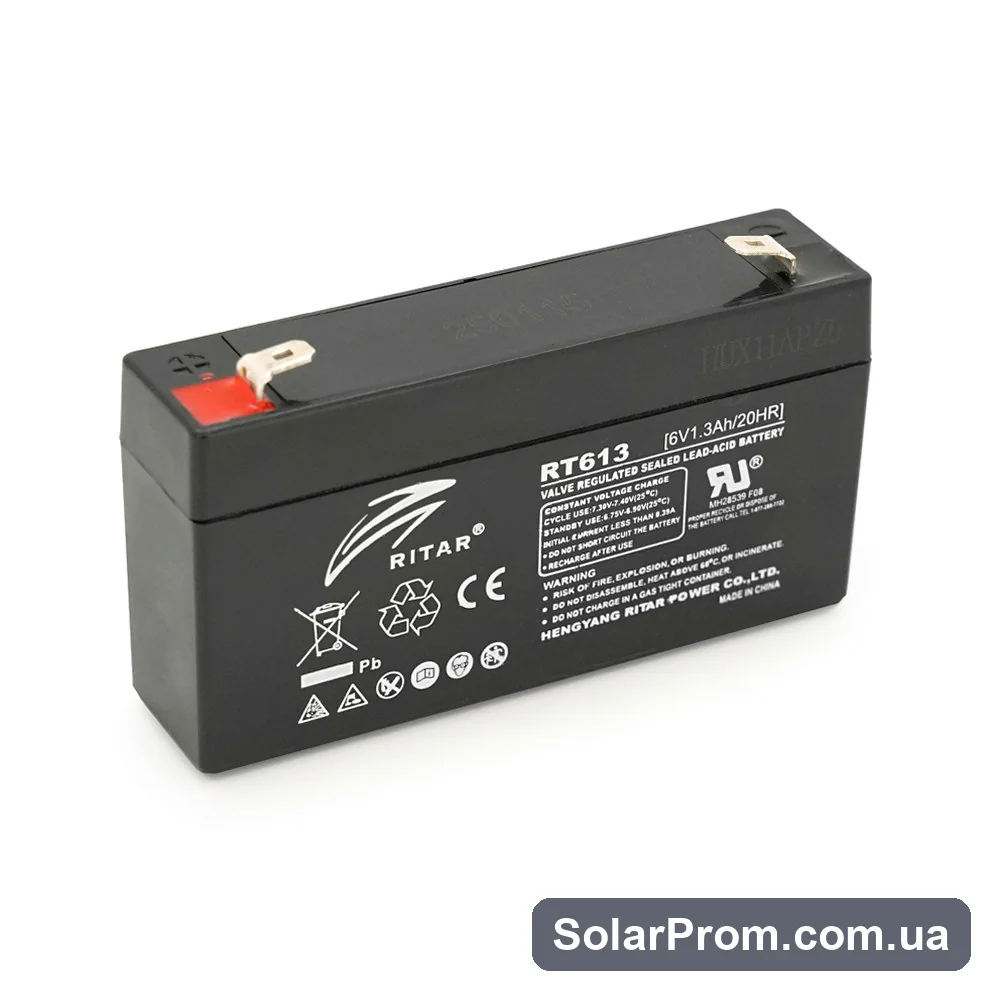 Аккумуляторная батарея AGM RITAR RT613, Black Case, 6V 1.3Ah ( 97х24х 52 (58) ) Q20 в каталоге SolarProm