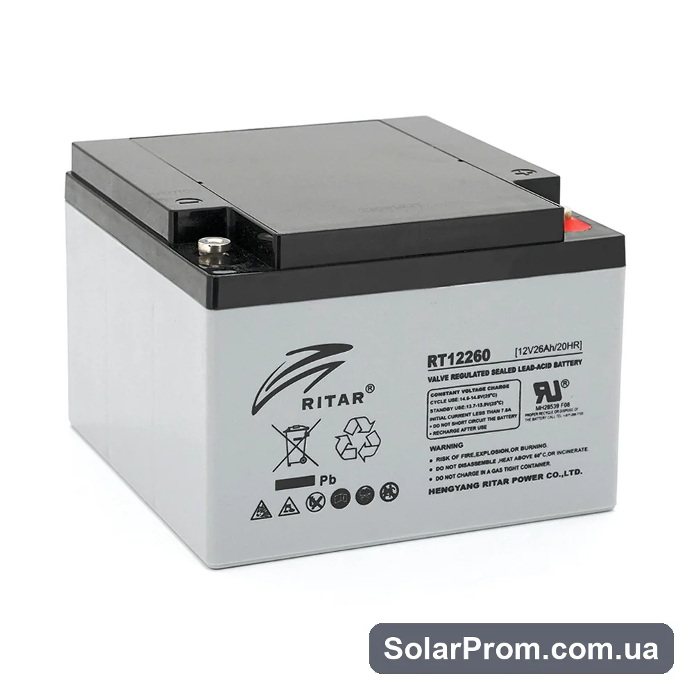 Аккумуляторная батарея AGM RITAR RT12260, Gray Case, 12V 26.0Ah (166 х 178 х125 ) Q1 в каталоге SolarProm