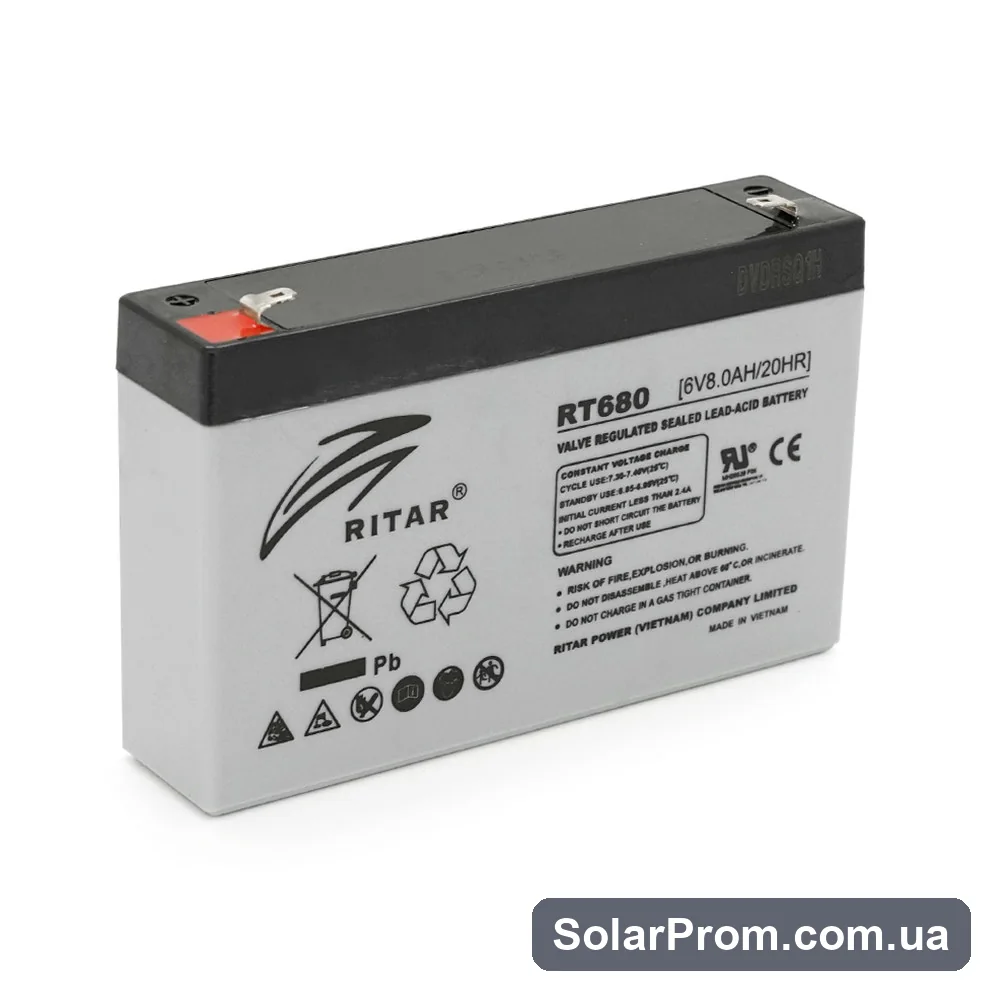 Аккумуляторная батарея AGM RITAR RT680, Gray Case, 6V 8Ah (151х34х94 (100)) Q10 в каталоге SolarProm