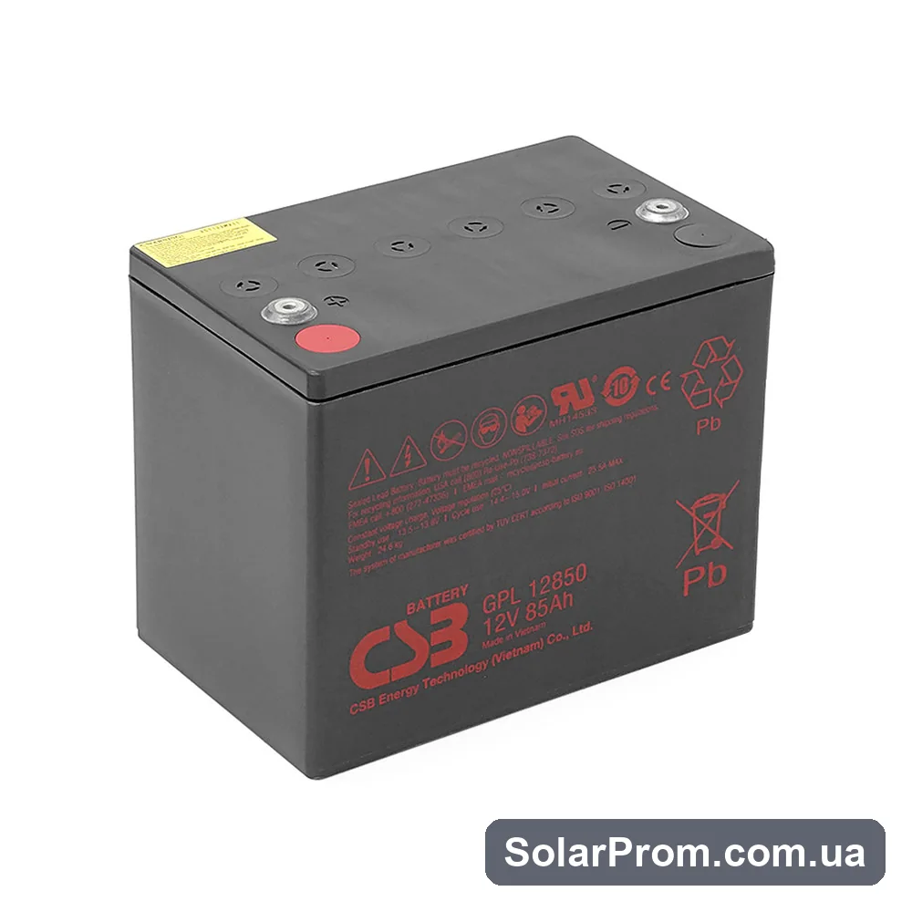 Аккумуляторная батарея CSB GPL12850, 12V 85Ah (261х168х213 (220), 24.6 kg. black в каталоге SolarProm