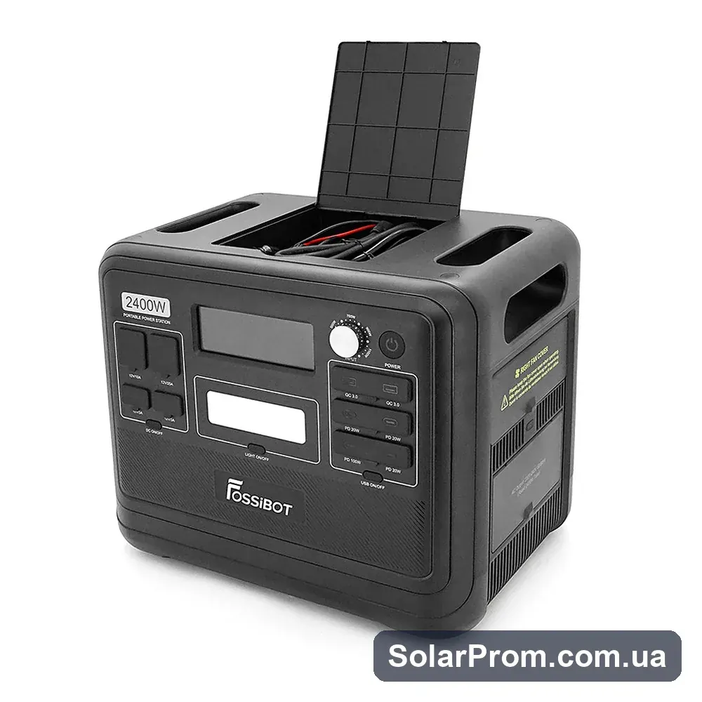 Портативна зарядна станція FOSSiBOT F2400, 2200W / 2048Wh LiFePO₄, MPPT 500W max, XT60-12V / 25А, 2xDC5521-12V-3A, CarPort-12V-10A, 2xAC23 4xUSB-C-100W, Wi-Fi, Bluetooth, charge 2 h,386*840*321 мм. - фото 2, SolarProm