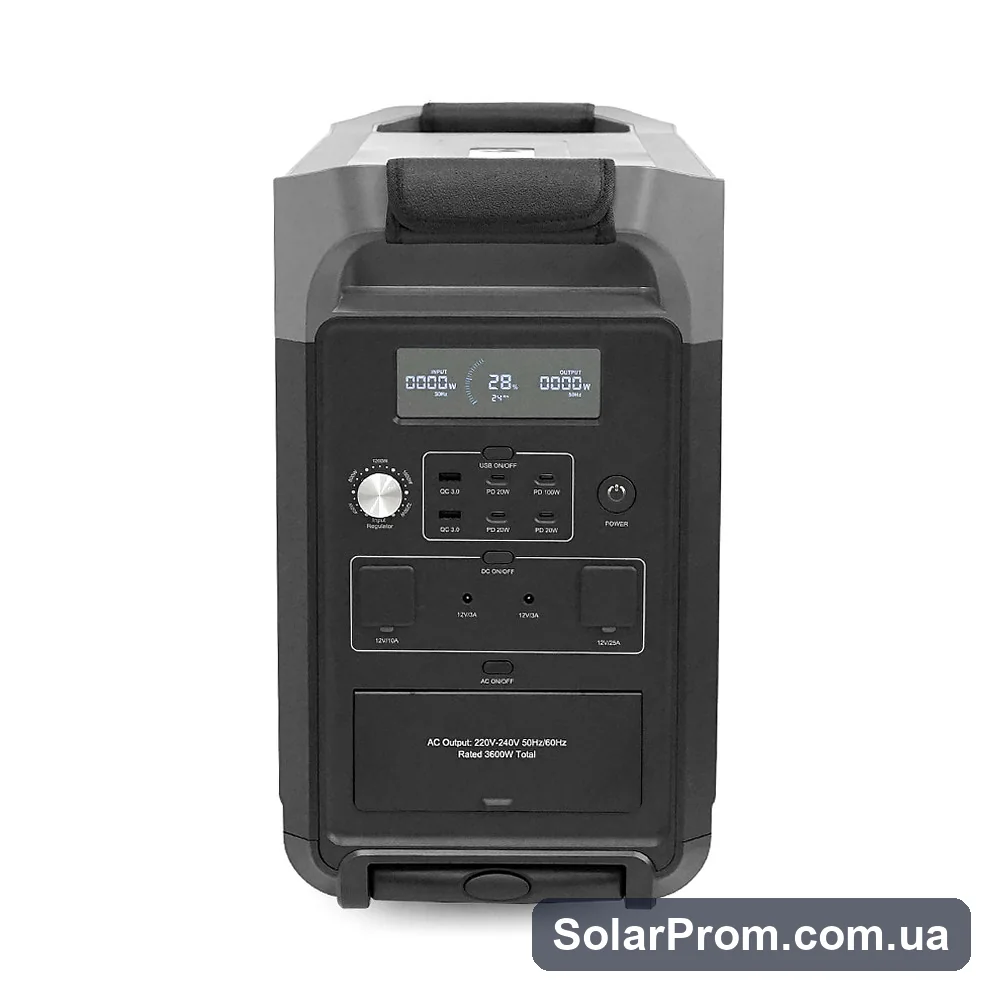 Портативна зарядна станція FOSSiBOT F3600PRO, 3600W / 3840Wh LiFePO₄, MPPT до 2000W, XT60-12V / 25А, 2xDC5521-12V-3A, CarPort-12V-10A, 3xAC230V, 2xUSB-A-15W, 4xUSB-C-100W, Wi-Fi, Bluetooth, заряджання 1,5 год - фото 3, SolarProm