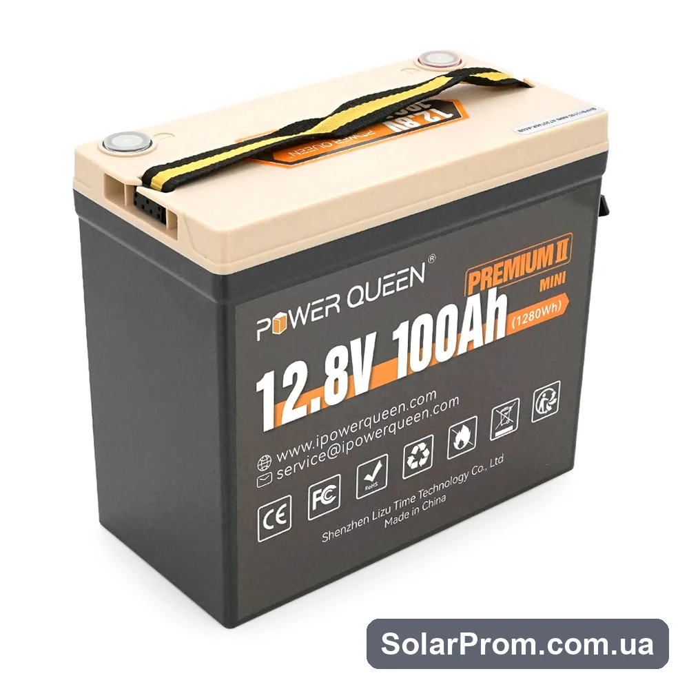 Акумуляторна батарея LiFePO4 Power Queen 12.8V 100Ah Mini, 1280Wh, BMS 100A, ≥4000 циклів - фото 2, SolarProm