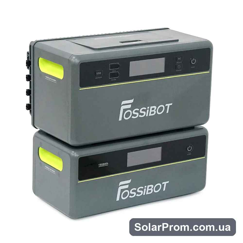 All-in-One Solar station FOSSiBOT FBP1200W+Battery, APP Control, WiFi, 3916Wh LiFePO4 6000Cycles, MPPT 2000W max, 3хAC 220, 1xUSB-15W, 1хUSB-C(100W), Fast charge 90min, Bluetooth, Heating, IP65, -20-55°C — фото товару в каталозі SolarProm