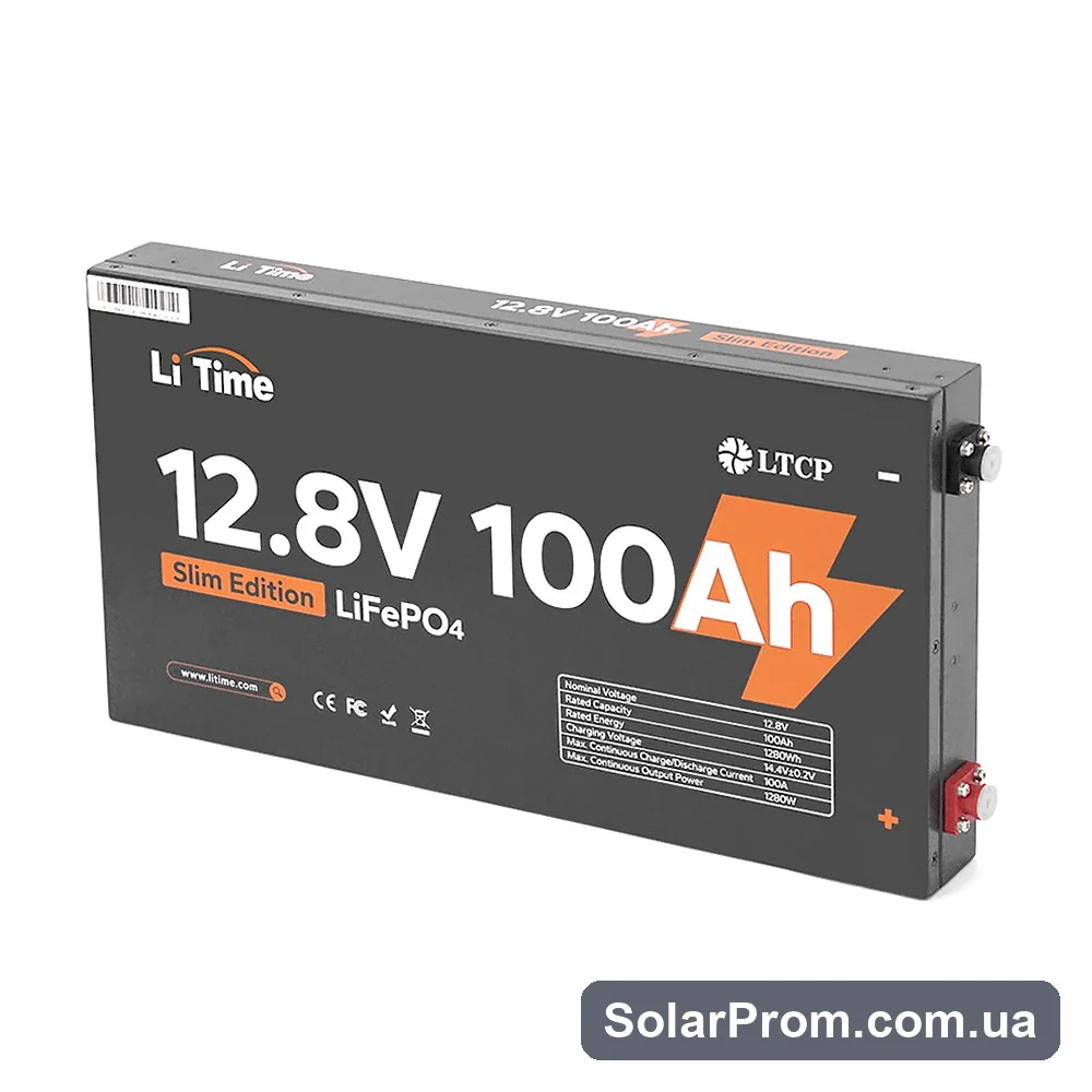 Аккумуляторная батарея LiFePO4 Li-TIME 12.8V 100Ач 1280Wh, BMS 100A, METAL CASE, до 6000 циклів - фото 3, SolarProm