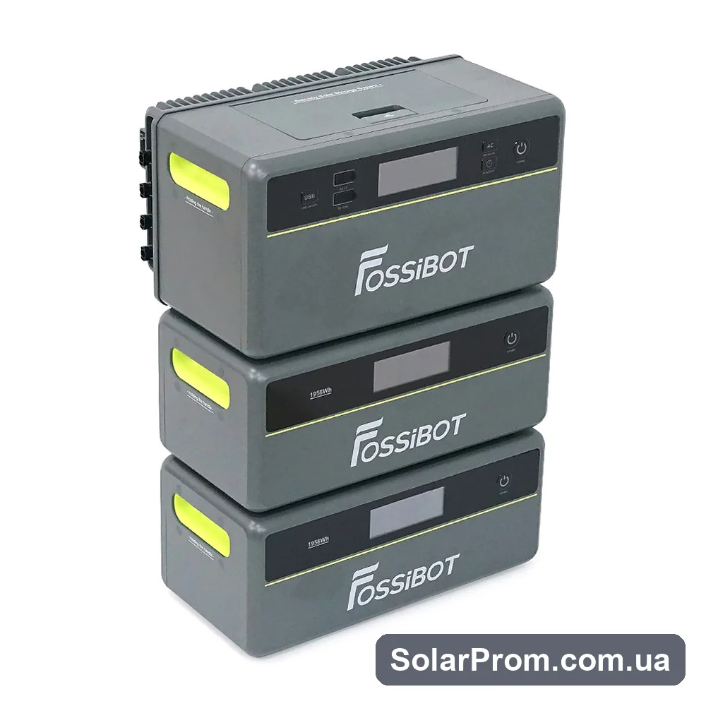All-in-One Solar station FOSSiBOT FBP1200W+2Battery, APP Control, WiFi, 5874Wh LiFePO4 6000Cycles, MPPT 2000W max, 3хAC 220, 1xUSB-15W, 1хUSB-C(100W), Fast charge 90min, Bluetooth, Heating, IP65, -20-55°C — фото товару в каталозі SolarProm