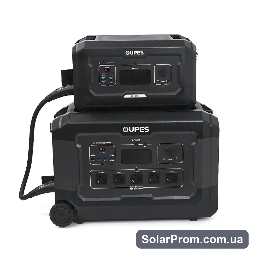 Портативный источник питания OUPES S3+S2, LiFePO4, 3600W, PEAK 7000W, 5120Wh, 3500 циклов, MPPT 2100 Вт, 5xAC190-250 В 16 А, 4xUSB-A -18 Вт, 2xUSB-C - 100 Вт, Anderson 12 В 30 А, IP21 - фото 2, SolarProm