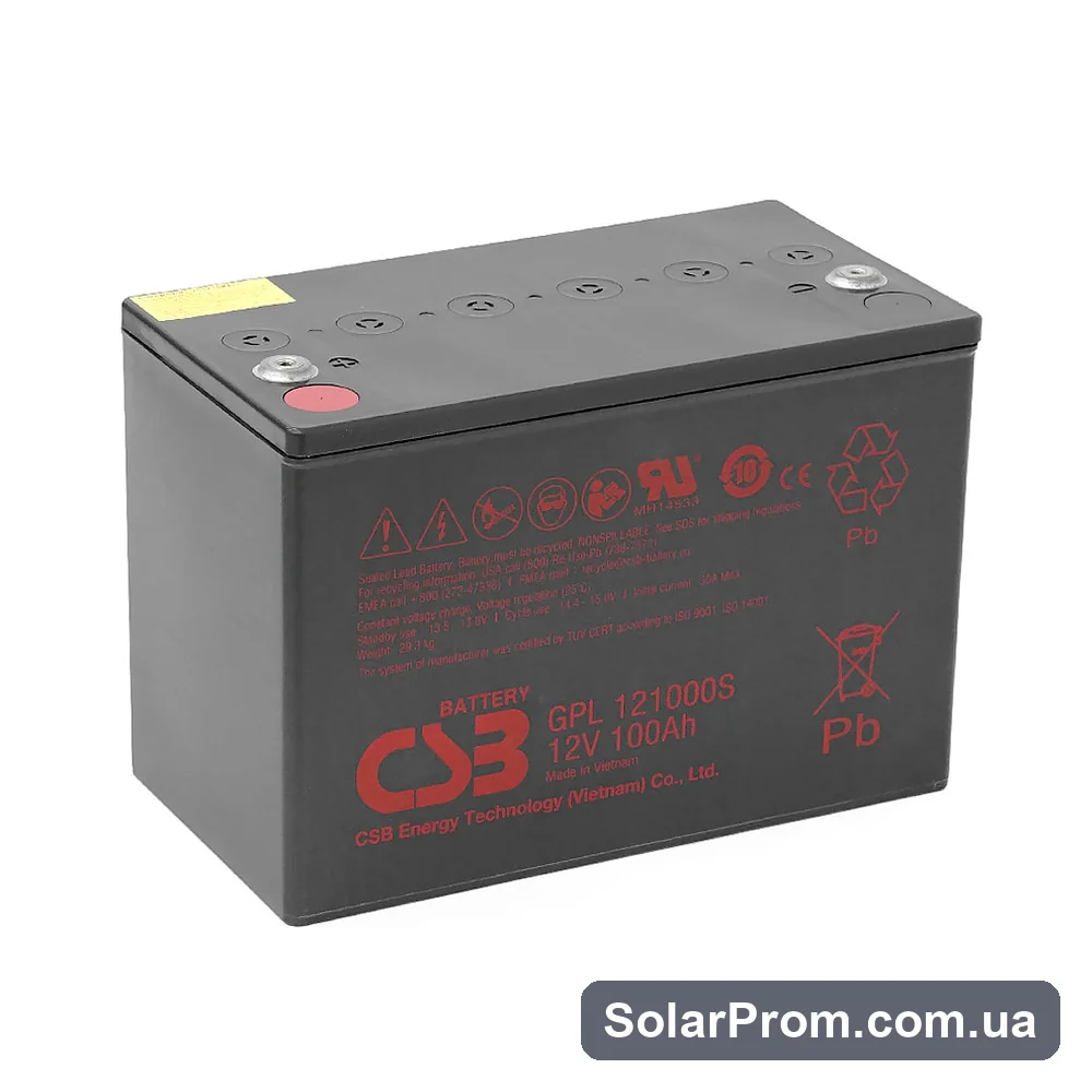 Аккумуляторная батарея CSB GPL121000S, 12V 100Ah (343х168х215 (220) Q1 / 20 (ТАЙВАНЬ) в каталоге SolarProm