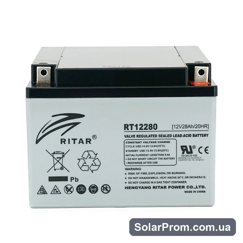 Аккумуляторная батарея AGM RITAR RT12280 L5, Gray Case, 12V 28Ah - фото 2, SolarProm