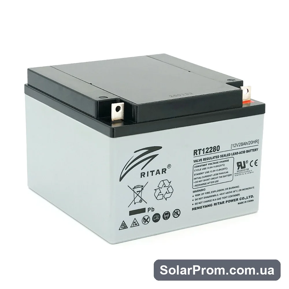 Аккумуляторная батарея AGM RITAR RT12280 L5, Gray Case, 12V 28Ah в каталоге SolarProm