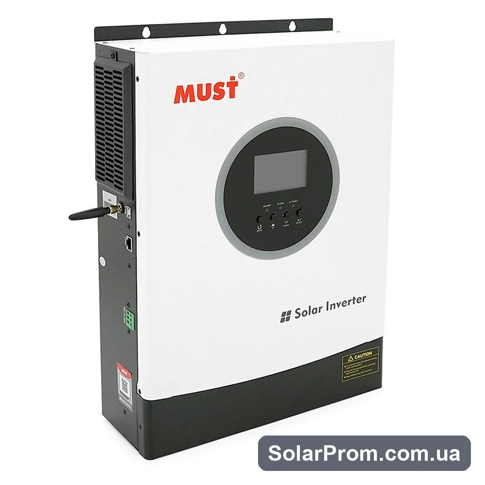 Гібридний інвертор MUST PV18-4024PREM, 4000 Вт, 24 В, струм заряду AC 60 А / PV 100 А, 170-280 В, Wi-Fi, USB, RS485, CAN, MPPT (100 А, 60-360 В постійного струму), 318×454×122 мм. в каталозі SolarProm