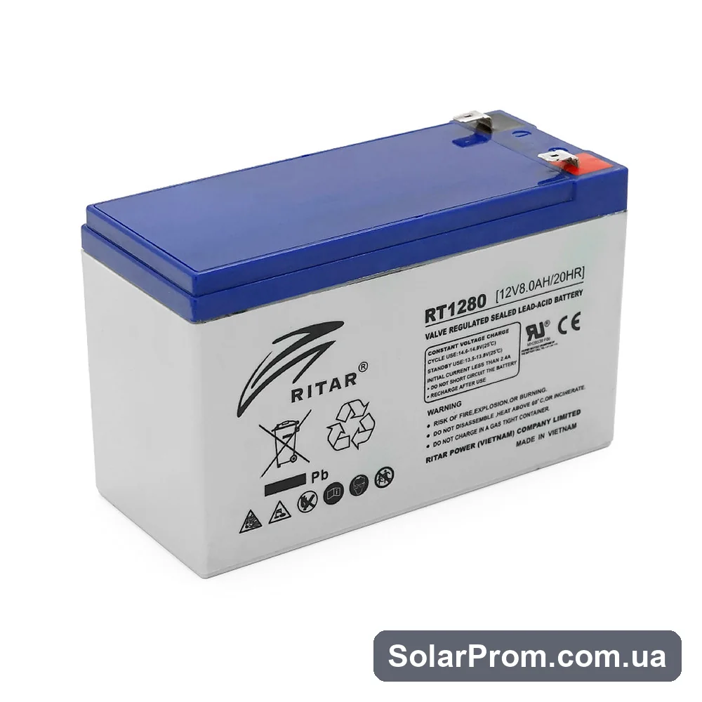 Аккумуляторная батарея AGM RITAR RT1280, Gray Case, 12V 8.0Ah ( 151 х 65 х 94 (100) ) Q12 в каталоге SolarProm